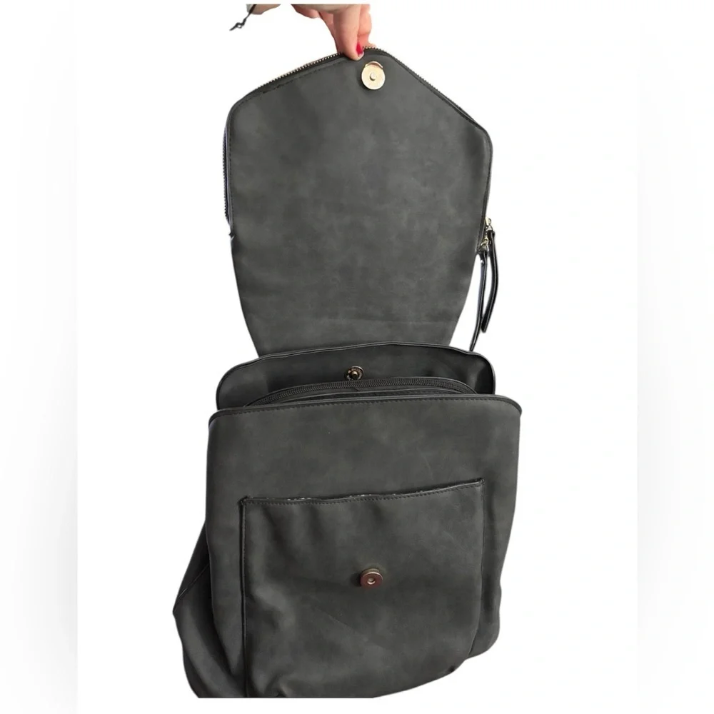 Chic Bikercore Matte Gray/Black Women's Backpack with Multi Pockets